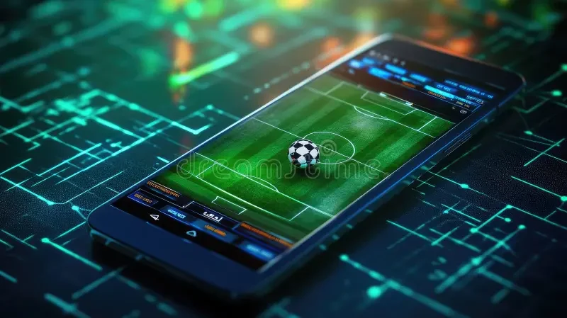 dynamic sports betting app interface smartphone soccer field background web social media smartphone displaying 328949399